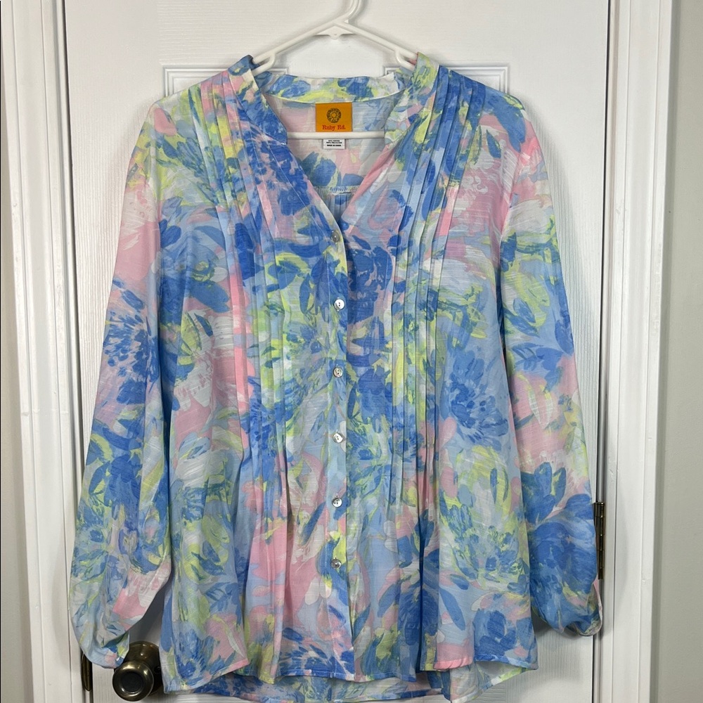 Ruby Rd. Multi Pastel Colors Button Down Blouse X… - image 1